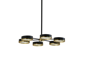 Sunpan Oswin Modern Chandelier - Stunning Black & Gold Iron Fixture for Living, Lounge, and Dining Spaces