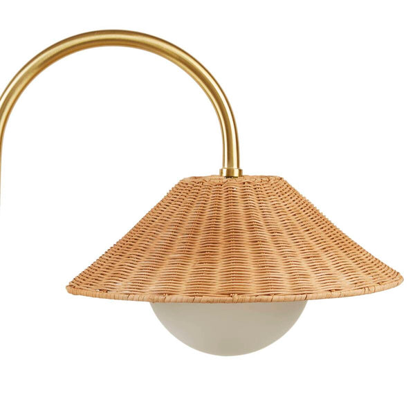 English Elm Rattan Floor Lamp with Woven Shade and Glass Accents, Tall Iron Base, Warm Ambient Lighting, 66"H Gold 18 L x 17.3 W x 17.3 H B035P264531