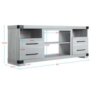English Elm Richmond 60" TV Stand with Steel Corner Plates, Full-Extension Drawers & Cable Management in Textured Finish Grey B365P398319