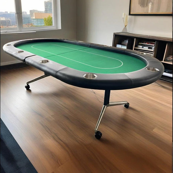 English Elm Ino Design 94 Inch Oval Felt Poker Table Seats Ten with Casters and Cup Holders Green W2748P321635