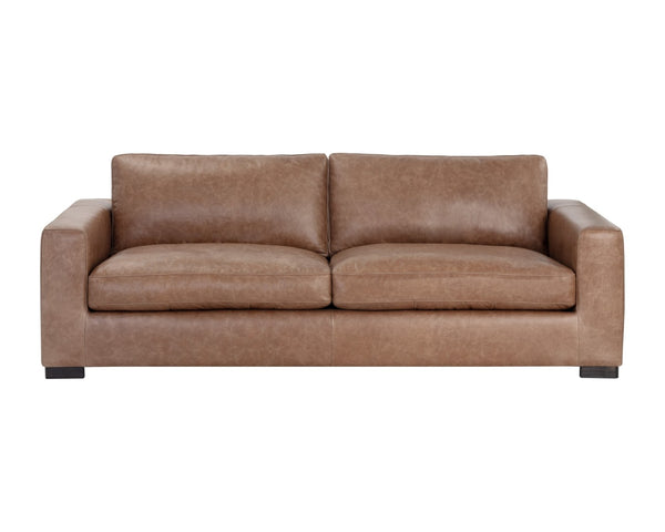 Sunpan BAYLOR Sofa - Luxurious Marseille Camel Leather for Elegant Living Rooms and Stylish Offices 106616