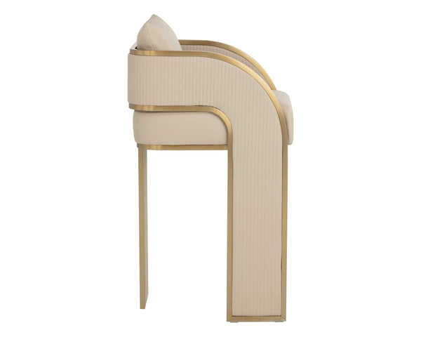 Sunpan BAZ Barstool – Contemporary Napa Beige Faux Leather with Gold Trim for Modern Kitchen or Bar Use 112016