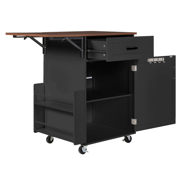 English Elm K&k Farmhouse Rolling Kitchen Cart with Drop Leaf Drawer Open Rack Lockable Wheels Black N707P404539B