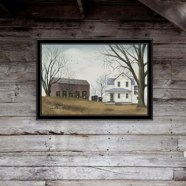 English Elm "sunday Service Billy Jacobs Framed Wall Art Rustic Pastoral Print with Black Wood Frame B06785465