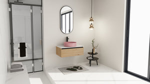 English Elm 30'' 30 Inch Floating Bathroom Vanity with Ceramic Vessel Sink and Soft Close Drawer W999S00361