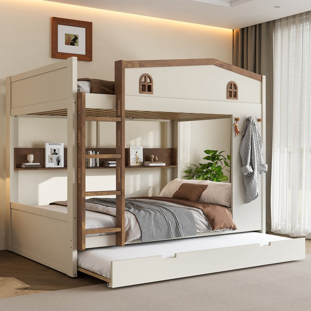 English Elm Twin Xl Solid Pine Loft Bed with Built-in Led Lighting and Storage Shelves W1580S00392