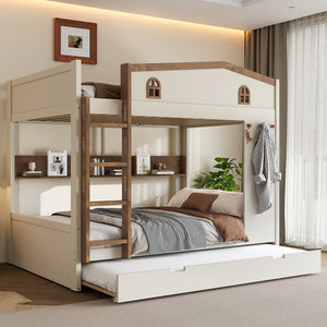 English Elm Twin Xl Solid Pine Loft Bed with Built-in Led Lighting and Storage Shelves W1580S00392