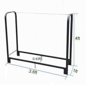 English Elm Artibear Heavy-Duty Firewood Rack Stand - 4Ft Metal Log Holder For Indoor/Outdoor Use, Matte Black W656P210539