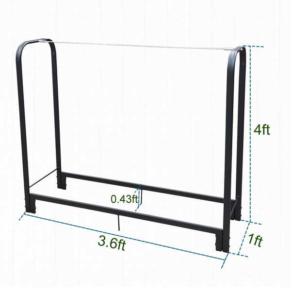 English Elm Artibear Heavy-Duty Firewood Rack Stand - 4Ft Metal Log Holder For Indoor/Outdoor Use, Matte Black W656P210539
