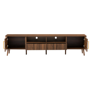 English Elm 78 Inch Walnut Entertainment Center Fluted Doors Solid Wood Legs for Living Room N710P372538P