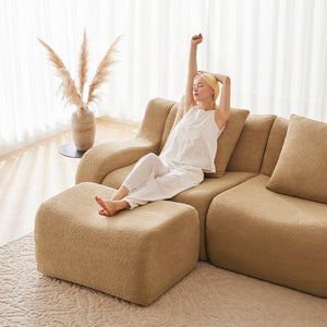 English Elm Boneless Sofa: Plush 3-Seat Camel Teddy Fabric With Non-Slip Base, Stylish Curved Armrests & Comfort W714S01431