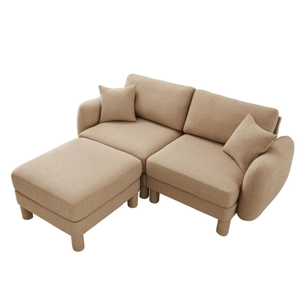 English Elm Boucle 2-Seater Sectional Loveseat Sofa With Shell Armrests & Removable Ottoman For Modern Living W3041S00283