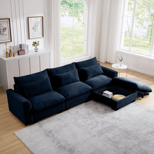 English Elm Corduroy L-Shaped Sectional Sofa With Storage Ottoman & 3 Pillows - Perfect For Small Spaces! W714S00651