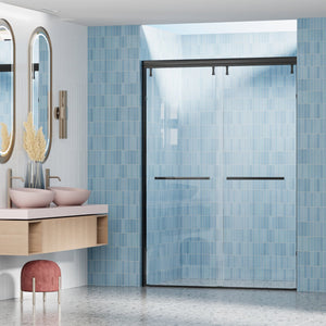 English Elm 44 to 48 Inch Semi Frameless Double Sliding Shower Door with Clear Tempered Safety Glass Matte Black W1920P228045