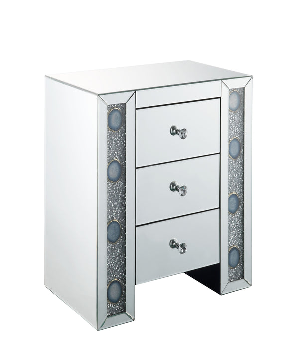 English Elm Sonia Mirrored Faux Agate 3 Drawer Glam Accent Table with Crystal Knob Hardware B2726P448756