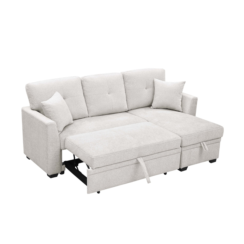 English Elm 76.5" Chenille Tufted Sectional Sleeper Sofa with Reversible Chaise and Hidden Storage B2748S00005