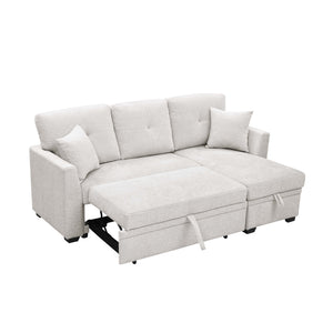English Elm 76.5" Chenille Tufted Sectional Sleeper Sofa with Reversible Chaise and Hidden Storage B2748S00005