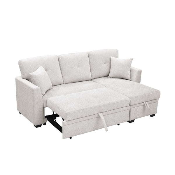 English Elm 76.5" Chenille Tufted Sectional Sleeper Sofa with Reversible Chaise and Hidden Storage B2748S00005