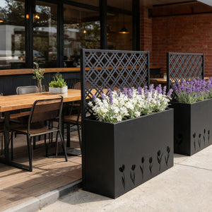 English Elm Tall Galvanized Metal Raised Planter with Integrated Trellis Outdoor Privacy Screen W1586P455892
