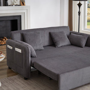 English Elm FX'' 66 Inch Sleeper Sofa Bed 3-in-1 Convertible Pullout Sofa with Plush Corduroy, 4 Pillows, Pockets Grey W1926S00059