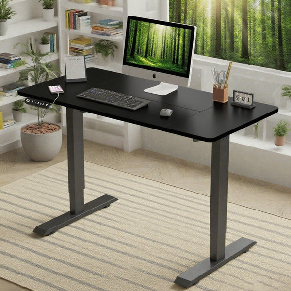 English Elm 55"×24" Electric Sit Stand Desk Steel Frame with Memory Presets and Usb-c Charging Port Black W614P376322