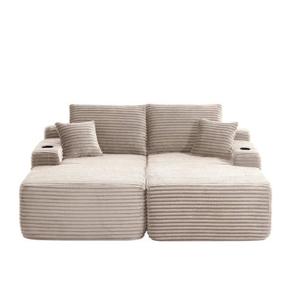 English Elm New Cloud Sectional Sofa Deep Plush Seat Double Chaise Low Profile Modern Lounge Beige W3975P475551