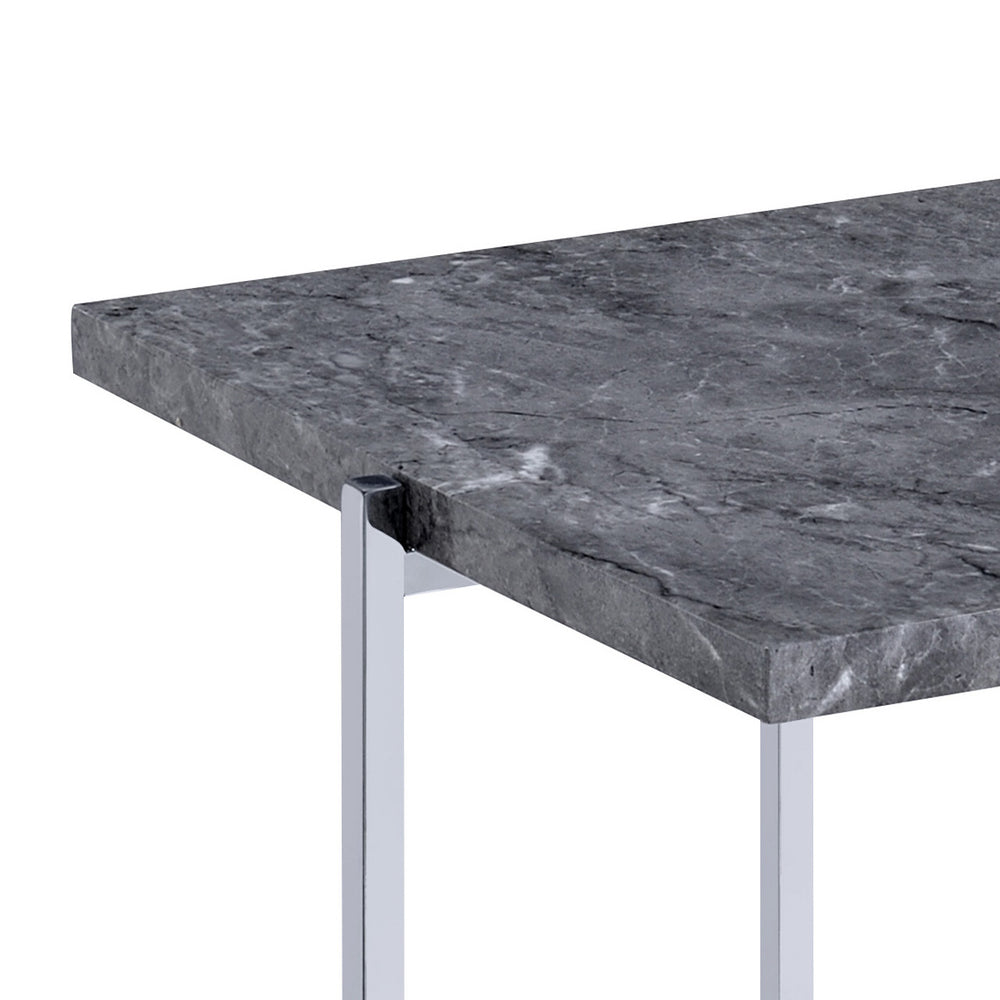 English Elm Grey Rectangle End Table With Chrome Base - Contemporary Faux Marble Accent For Modern Living Spaces B062P185651