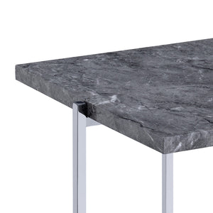 English Elm Grey Rectangle End Table With Chrome Base - Contemporary Faux Marble Accent For Modern Living Spaces B062P185651