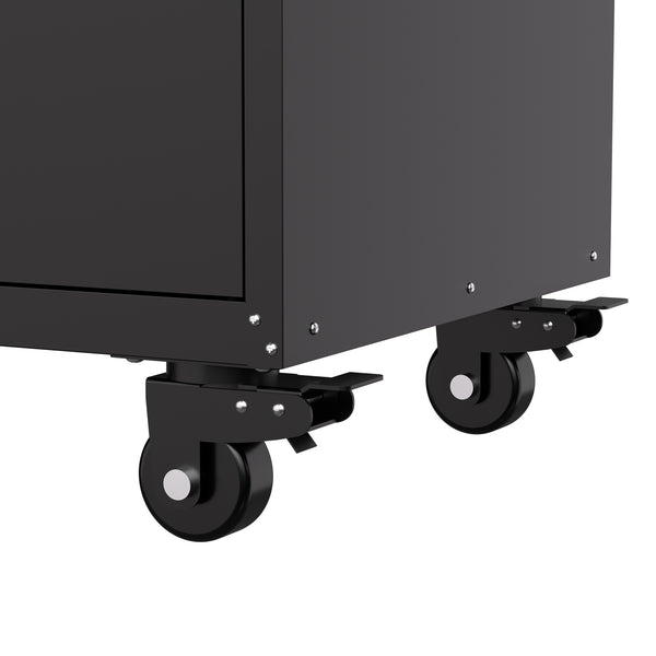 English Elm 34.3" Rolling Steel Workshop Cabinet with 3 Drawers Lockable Doors and Pegboard Sides W2735P428816