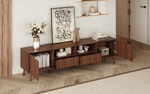 English Elm 78 Inch Walnut Entertainment Center Fluted Doors Solid Wood Legs for Living Room N710P372591P