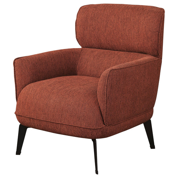 English Elm 1pc Modern Transitional Upholstered Crescent Arm Accent Chair with Rounded Track Arms and Metal Legs Black,Orange 35 L x 31.25 W x 29 H B011P306181
