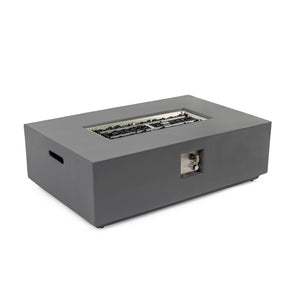 English Elm Concrete 48-Inch Rectangular Fire Pit Table with 50,000 BTU, Fiber Concrete Durability & Cover Included Light Gray B120P410190
