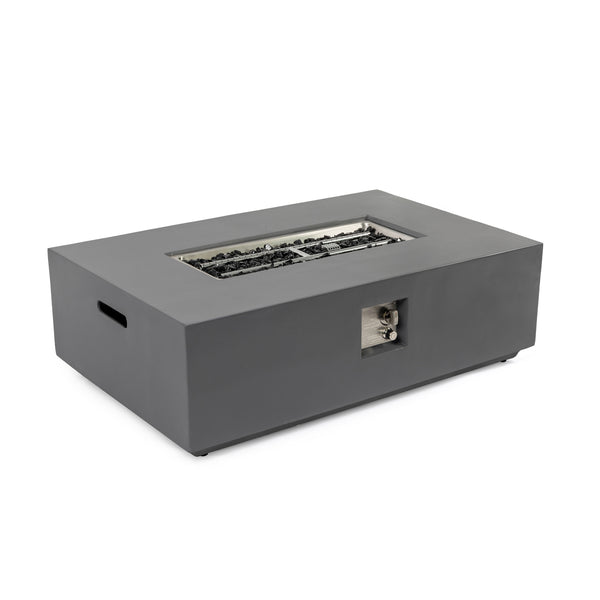 English Elm Concrete 48-Inch Rectangular Fire Pit Table with 50,000 BTU, Fiber Concrete Durability & Cover Included Light Gray B120P410190