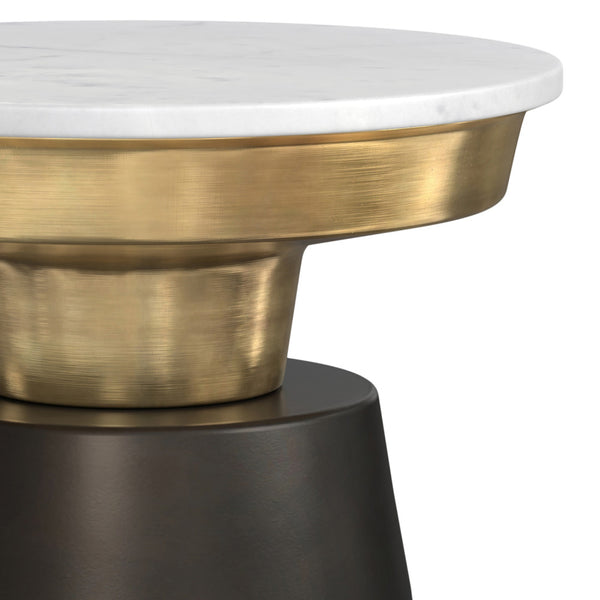English Elm Jaxine Black & Gold Side Table with White Marble Top — 16" Round Contemporary End Table, Sturdy Metal Base B136P203473