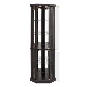 English Elm Lighted Corner Curio Cabinet Black with Built-In Lighting, Adjustable Glass Shelves, Anti-Tip Safety (90") W2275P292656