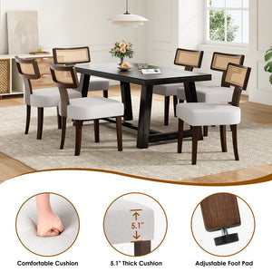 English Elm Upholstered Armless Dining Chairs with Rattan Back Hardwood Frame French Country Set of 2 Beige,Walnut T3623P411732