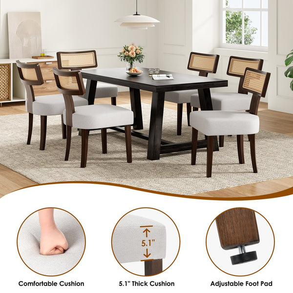 English Elm Upholstered Armless Dining Chairs with Rattan Back Hardwood Frame French Country Set of 2 Beige,Walnut T3623P411732