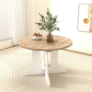 English Elm Dining Farmhouse Expandable Oval Table 59"x43" with Removable Leaf, X-Base, White Oak Finish, Seats 6 W1347P246823