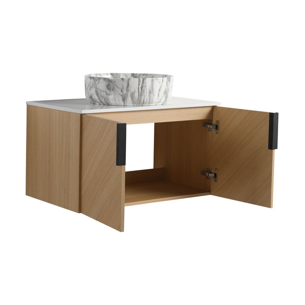 English Elm 30" Contemporary Bathroom Vanity With Art Sink, Wall-Mounted Design & Durable Plywood Construction W999S00446