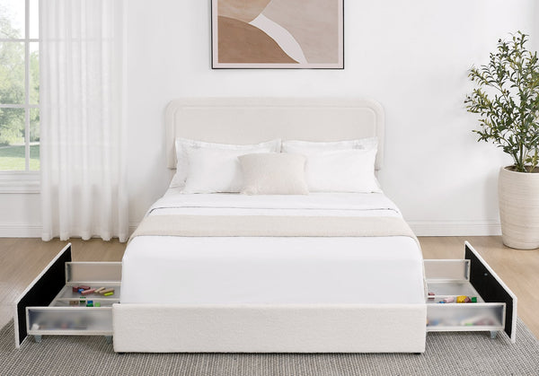 English Elm Liv Queen Boucle Upholstered Platform Bed with 4-Drawer Storage, Curved Tufted Headboard, Durable Frame B083140464