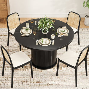 English Elm 43" Round Wood Dining Table with Geometric Metal Base Seats 4 Space Saving Modern Black T3623P433901