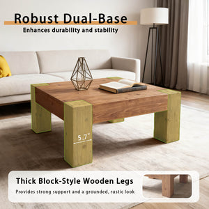 English Elm Coffee Table Solid Wood Square Low Profile Wabi-sabi Living Room Natural Grain W3306P408781