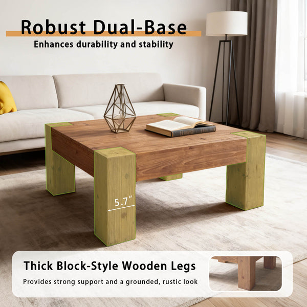 English Elm Coffee Table Solid Wood Square Low Profile Wabi-sabi Living Room Natural Grain W3306P408781