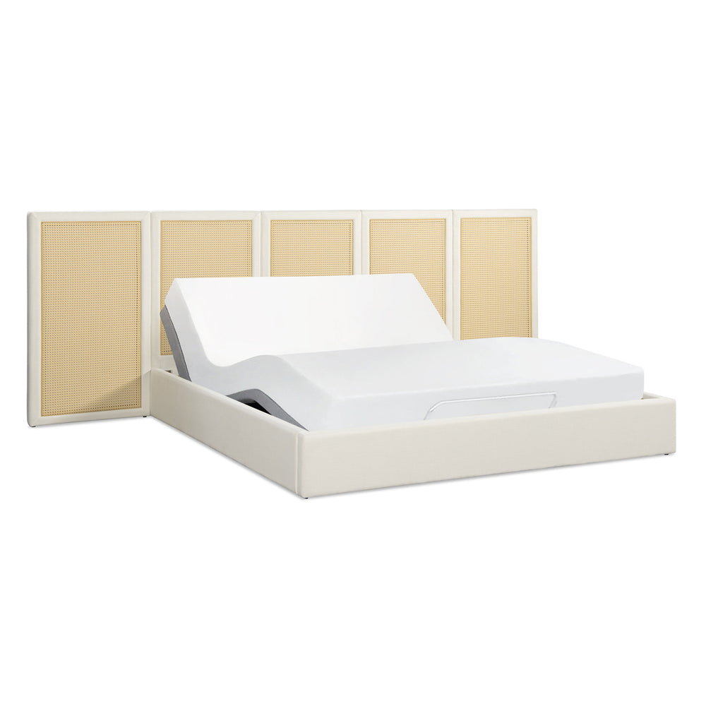 English Elm Jennifer Taylor Home - Capri Upholstered Extended Headboard Cane Platform Bed in Antique White Polyester, Coastal Chic B2719P385740