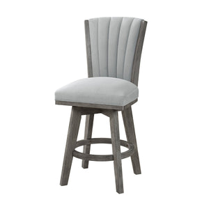 English Elm Core Velvet Swivel Counterstools with Channel Tufting and Wire-brushed Wood Frame Set B056P417049