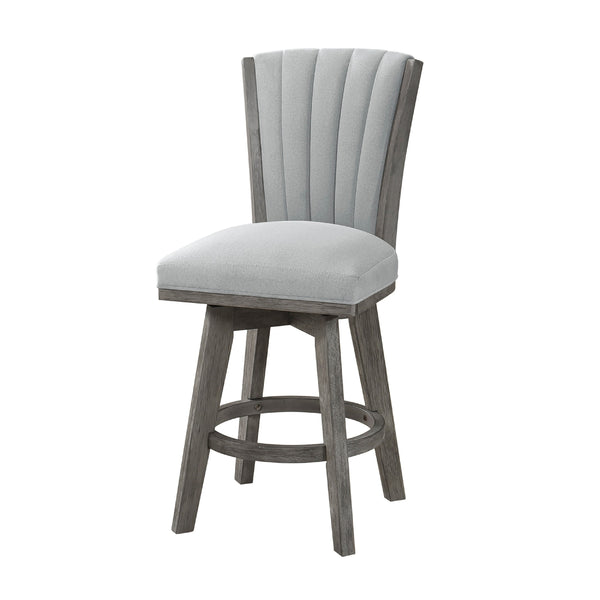 English Elm Core Velvet Swivel Counterstools with Channel Tufting and Wire-brushed Wood Frame Set B056P417049