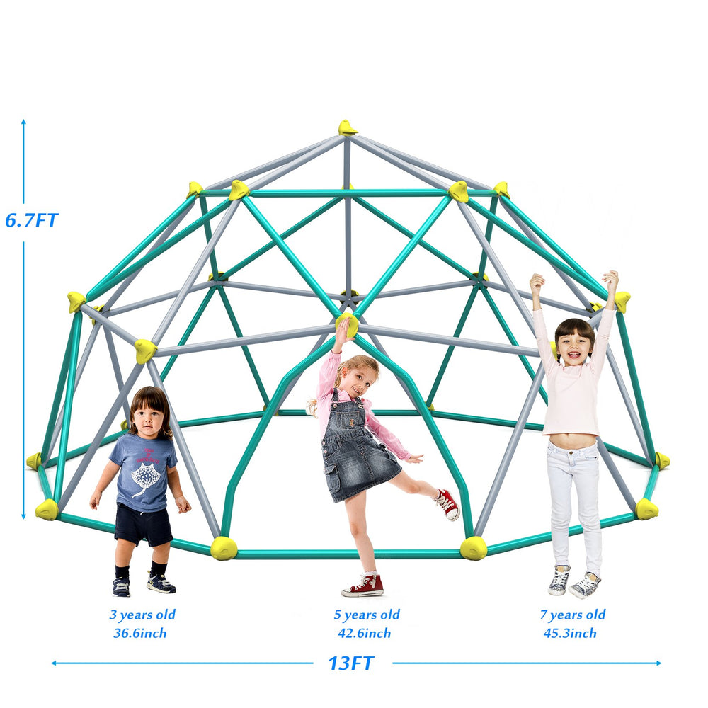 English Elm 13ft Geodesic Dome Climber Powder Coated Steel Backyard Play Structure Holds 1000 Lbs Green,Silver N710P261138F