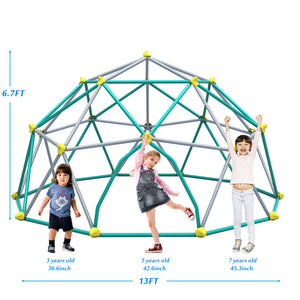English Elm 13ft Geodesic Dome Climber Powder Coated Steel Backyard Play Structure Holds 1000 Lbs Green,Silver N710P261138F