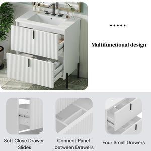 English Elm Christopher Knight Home® - 30" Freestanding Bathroom Vanity With Fluted Design, Ceramic Sink & Soft-Close Drawers For Style N817P288931W