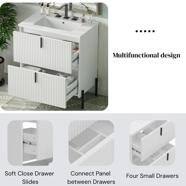 English Elm Christopher Knight Home® - 30" Freestanding Bathroom Vanity With Fluted Design, Ceramic Sink & Soft-Close Drawers For Style N817P288931W